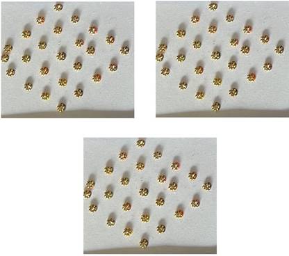 ONLINE JUNCTION OJ Golden Moti Stone Designer Bindi Size 3 Pack 3 Bindi Forehead Gold Bindis