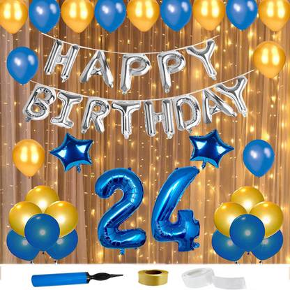 Shopperskart 24th/Twenty Fourth Happy Birthday Combo/Kit Pack/Fairy Light/Net Curtain For Party Decorations