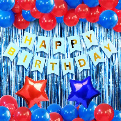 SensibleDecoraters Happy Birthday Boys - Blue Red Colour Birthday Balloons For Decoration