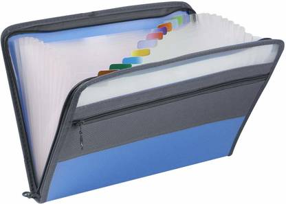 SHB Plastic 12 Pockets Expanding Zipped File Folder for Document, A4 Size Folder, Blue