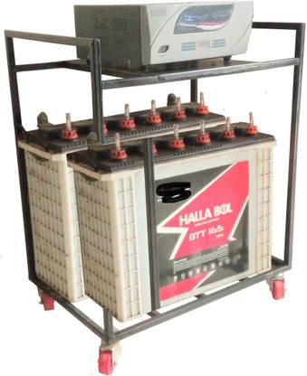 BEST INDIA FABRICATION Metal Inverter Stand with Two Battery trolley, Inverter Stand for Home Office Rotate 360D 2Battery Stand H24*L15*W22 Trolley for Inverter and Battery