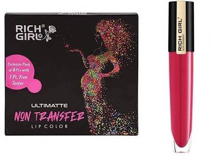 Rich Girl Ultimate Non Transfer Matte Finish Lip Color with Intense Pigmentation, 6+1