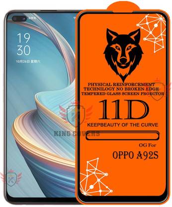 KING COVERS Tempered Glass Guard for 11D Tempered Glass Screen Protector for Oppo-A92s|With Easy Installation Kit Full Adhesive Glass