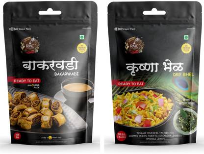 RMC Krushna Bhel Dry (Ready To Eat) and Bakarwadi Namkeen Snacks Combo Pack