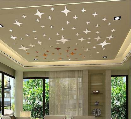 Bikri Kendra 151 cm Silver star 3D Mirror Wall Stickers Decorative Acrylic Stickers Self Adhesive Sticker