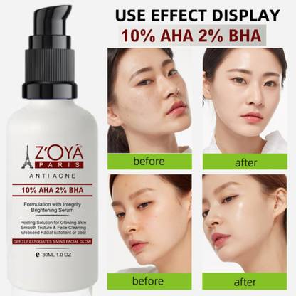 ZOYA PARIS Remove Acne Scars BHA 2%+AHA 10% Peeling Solution Exfoliating Facial GEL Serum