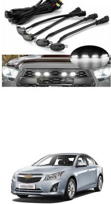 PRTEK 4Pcs Led Front Grille Light Fuse Adapter Wiring Kit,Smoked Lens White 14 Car Fancy Lights