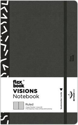 Flexbook Medium Size Visions Series 13 x 21 cms Notebook with Black Elastic Closure Ruled Fedrigoni Special Black Art Cover, A5 Notebook Ruled 192 Pages