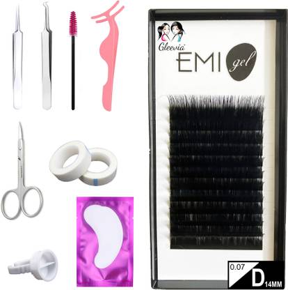 Gleevia Synthetic Black Eyelash Extension, 0.07-D14mm Classic Stable Curl (Combo Pack)