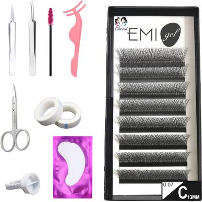 Gleevia 8Row Synthetic Black Eyelash Extension, 0.07-C13mm YY-2D Stable Curl(Combo Pack)