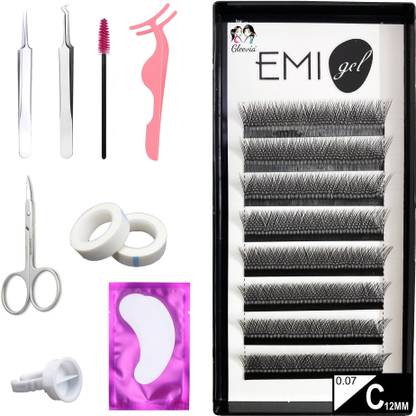 Gleevia 8Row Synthetic Black Eyelash Extension, 0.07-C12mm YY-2D Stable Curl(Combo Pack)