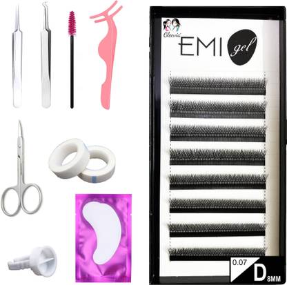 Gleevia 8Row Synthetic Black Eyelash Extension, 0.07-D8mm YY-2D Stable Curl (Combo Pack)