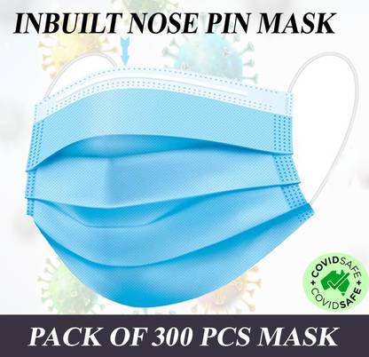 Chenara 3 Layer Anti-Pollution,Anti-Virus,Breathable,Unisex Surgical Pollution Face Mask 3 Ply Ultra Soft & Unbreakable Ear loops with Nosepin(BLUE,Pack of 300, 3 Ply) Water Resistant Surgical Mask