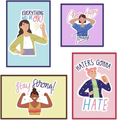 Set of 4 Motivational Women Empowerment Quotes Design Posters for Office and Home | High Definition Print (300GSM Thick, Multicolour) Paper Print