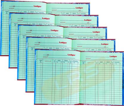 LRS Ledger Account Book Short Size - 21 * 17 cm - 80 GSM Ledger Paper - 58 Pages - Pack of 5 - 1-Part Ledger Book