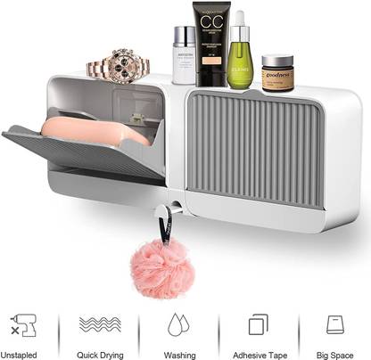 RAJJA Double Bar Soap Dish with Drainage Box, Premium Plastic Soap Holder