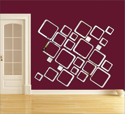 Bikri Kendra 151 cm 27 silver square 3D Mirror Wall Stickers Decorative Acrylic Stickers Self Adhesive Sticker