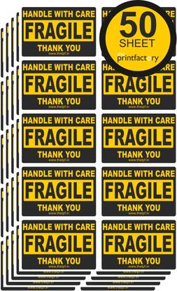 The Print Factory 5.08 cm Black & Yellow Fragile Stickers Handle with Care - (50 Sheet, 500 Labels) Self Adhesive Sticker