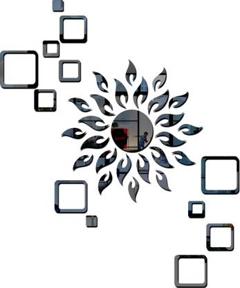 Mirror Sticker 55 cm Sun black with square black 2 set Acrylic Stickers 3D Stickers wall stickers Self Adhesive Sticker