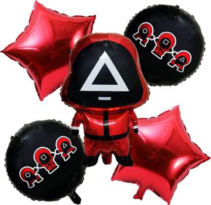 Rozi Decoration Printed Squid Game Triangle Theme Foil Ballon, Round & Star Foil Balloons for Kids Bdy Balloon