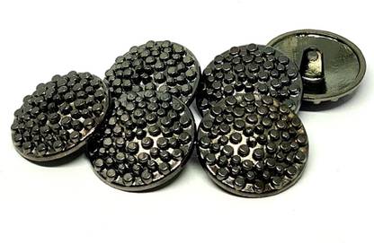 REENA Gun Metal Grey Round Dotted 6 pc Big Alloy Metal Buttons for Coats Jackets etc. Metal Buttons
