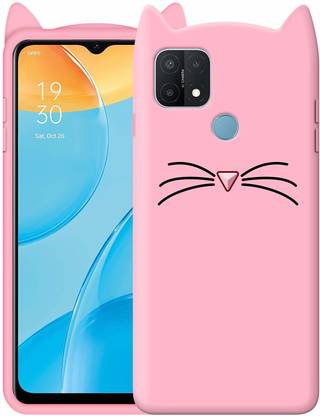 Addindia Back Cover for Oppo A15/A15s Pink Cute Cat Kitty Design Soft Silicone Cover For Oppo A15/A15s