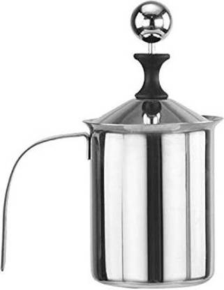 PINDIA 400 ML Stainless Steel Manual Milk Frother, Double Mesh Coffee Cappuccino Foamer Coffee Maker