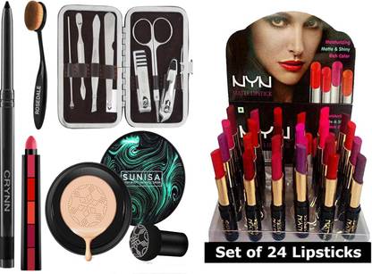Crynn Perfect 5 Step Lipstick & Oval Makeup Brush & Air Cushion Foundation & Professional 7in1 Manicure Kit