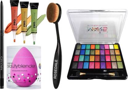 Crynn Rosedale Ultimate Beauty Blender Sponge Puff & LA Orange Yellow Green Spot Concealer Corrector & Oval Perfect Glaze Makeup Brush
