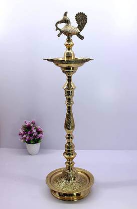 eSplanade Brass Bird Oil Lamp Diya Deepak Deepam Kuthu Vilakku | Lamps | 30" Inches Brass Table Diya