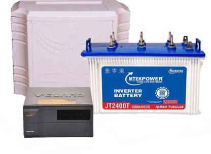MTEK POWER JT 2400T + V-guard Jaadoo 1050 + Apple Trolley Tubular Inverter Battery