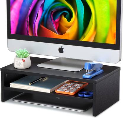UniAart Computer Monitor Riser Stand 16.5” 2-Tier for Home, Office, Business Wooden Desk Stand Laptop Stand Compatible with Universal, 26 - 35 cm Laptops
