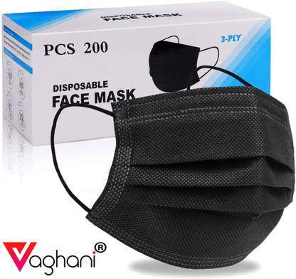 Vaghani 3 Ply pharmaceutical Mask 200 Piece ( Black )( 75 Gsm ) Surgical Mask With Melt Blown Fabric Layer