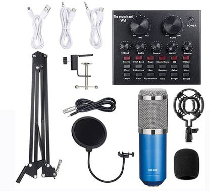 Cezo Condenser Microphone BM 800 Bundle,Mic Kit with Live Sound Card - Blue Microphone