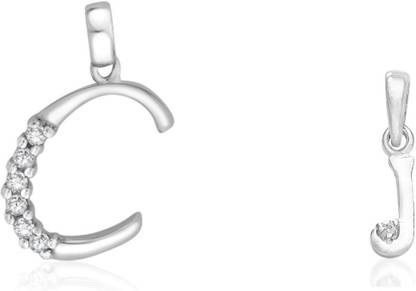 TARAASH 925 Sterling Silver Couple Alphabet Pendants "C" and "J" Initial Letter Pendants Sterling Silver Cubic Zirconia Sterling Silver Pendant