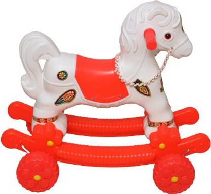 JIMMIPRODUCTS Baby Horse ( Chetak ) Red-White in Colour Plastic Tug Toy For Horse