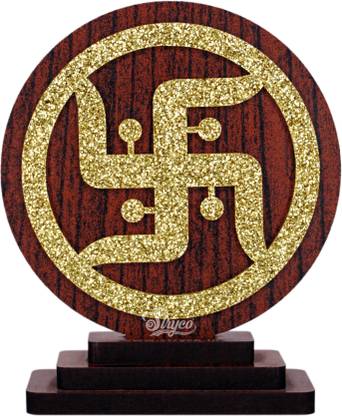 STRYCO Hi-Sparkle WOODEN SWASTIK Car Dashboard Idol | CAR DECOR | GOOD LUCK| PROSPERITY Decorative Showpiece  -  8.5 cm