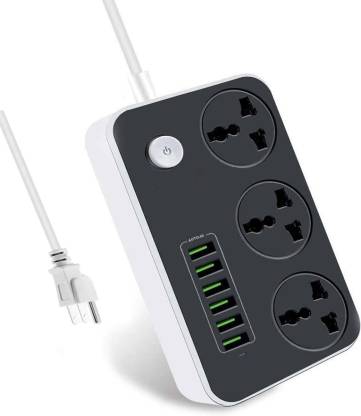 amblic 6 USB Auto Max 3.4A With Universal 3 Power Plug Socket 2500W Worldwide Adapter 2 Meter Cord Socket Extension Board (17W) (Black) 3.4 A Three Pin Socket Premium Extension Board Desktop Charging Station Cord with 6 Port USB | 17W Power, 10 AMP, 3 Outlets with Individual Switch Control Charging Extension Board with Long Wire for Home, Office, Travel Expansion Card