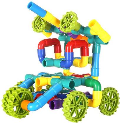 Pulsbery Big Sized Pipe Puzzle Building Blocks for Kids with Wheel, 85 Pieces