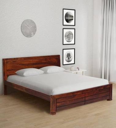 DHAMUCRAFT Sheesham Wood King Size Bed Without Storage (Finish- Honey Oak Finish) Solid Wood King Bed