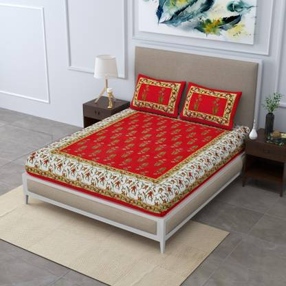 AAYU TRADER 104 TC Cotton Double Jaipuri Prints Flat Bedsheet