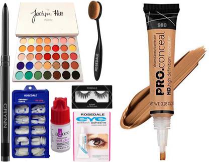 Crynn Rosedale Oval Perfect Makeup Brush & Artificial Eyelash Pair With Nails & Glue & The Jaclyn Hill Glazed Eyeshadow Palette