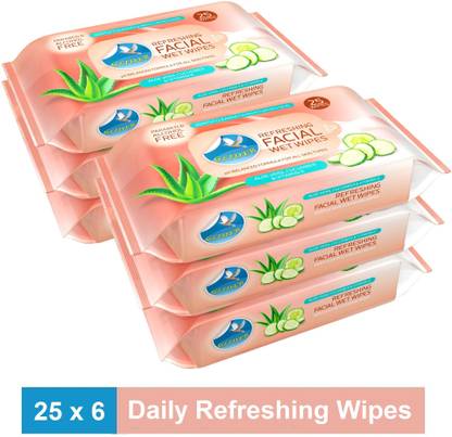 GLIDER Facial Wipes Enriched with Aloe Vera,Cucumber & Vitamin E |Pack of 6 |