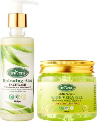Truvera Aloe Vera Hydrating Facewash & Aloe Vera Multipurpose Gel Combo - (200ml each)