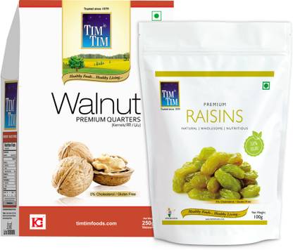 Tim Tim Combo Pack of Raisins 100g and Premium Quarter Walnuts 250g Walnuts