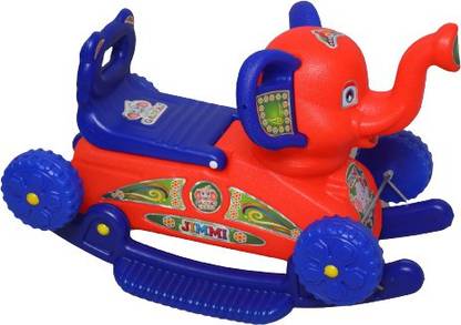 JIMMIPRODUCTS PLASTIC ELEPHANT WITH ROCKING FUNCTION AND RUNNING RIDE ON HATHI Plastic Tug Toy For Horse