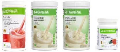 Herbalife Nutrition Formula 1 Shake Mix Strawberry Flavor+Shake Mate Milk Protein+ Afresh Tulsi Plant-Based Protein