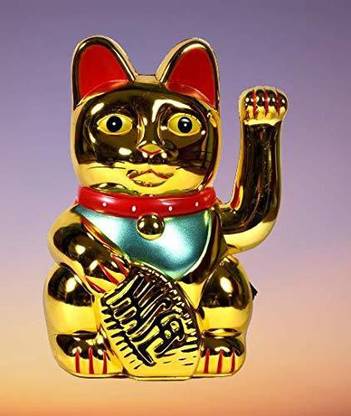 VibeX Fengshui Waving Calling Maneki Neko Lucky Cat Decorative Showpiece  -  11 cm