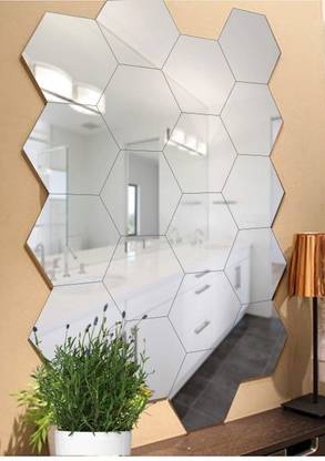 Bikri Kendra 12 cm Hexagon 20 silver Decorative Mirror Stickers 3D Acrylic Stickers Self Adhesive Sticker