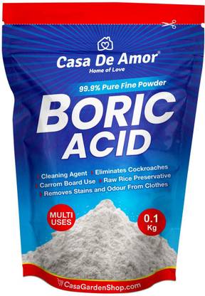 Casa De Amor Boric Acid - 99.9% Pure Fine Powder- Highly Effective for Removing Pests Cockroaches, Ants, Silverfishes, for Carrom Board, Rice Preservative, Multi-Purpose, Anhydrous (100 gm)